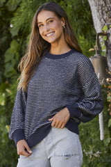 Contrast Round Neck Long Sleeve Sweater - Admiresty