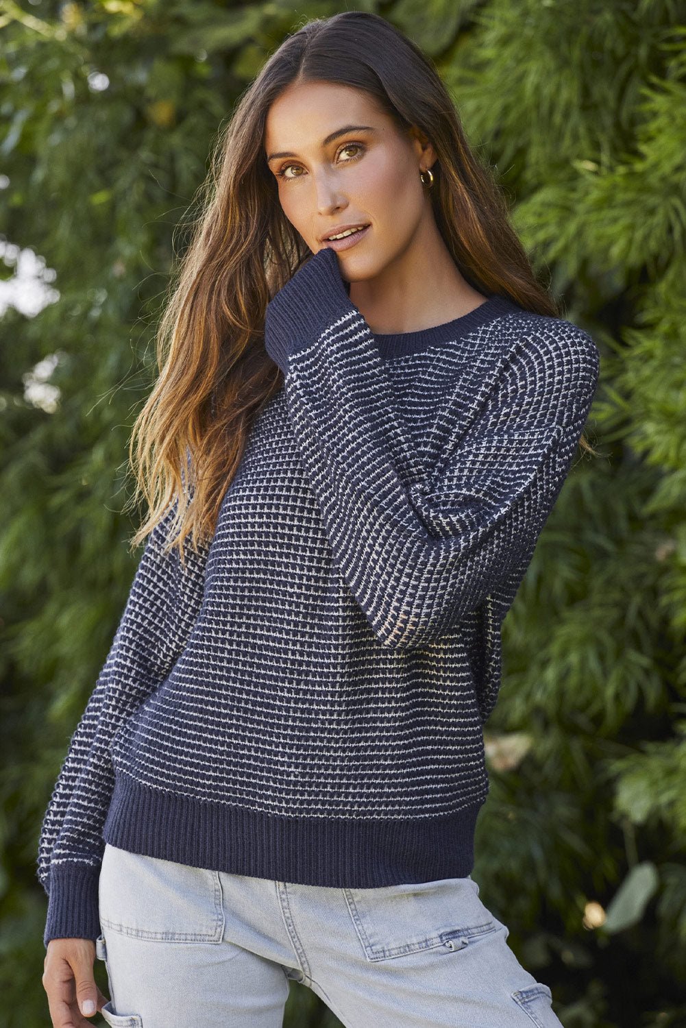 Contrast Round Neck Long Sleeve Sweater - Admiresty