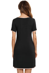 Contrast Trim Pocketed Round Neck Lounge Dress - Admiresty