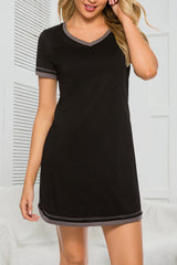 Contrast Trim Short Sleeve Lounge Dress - Admiresty