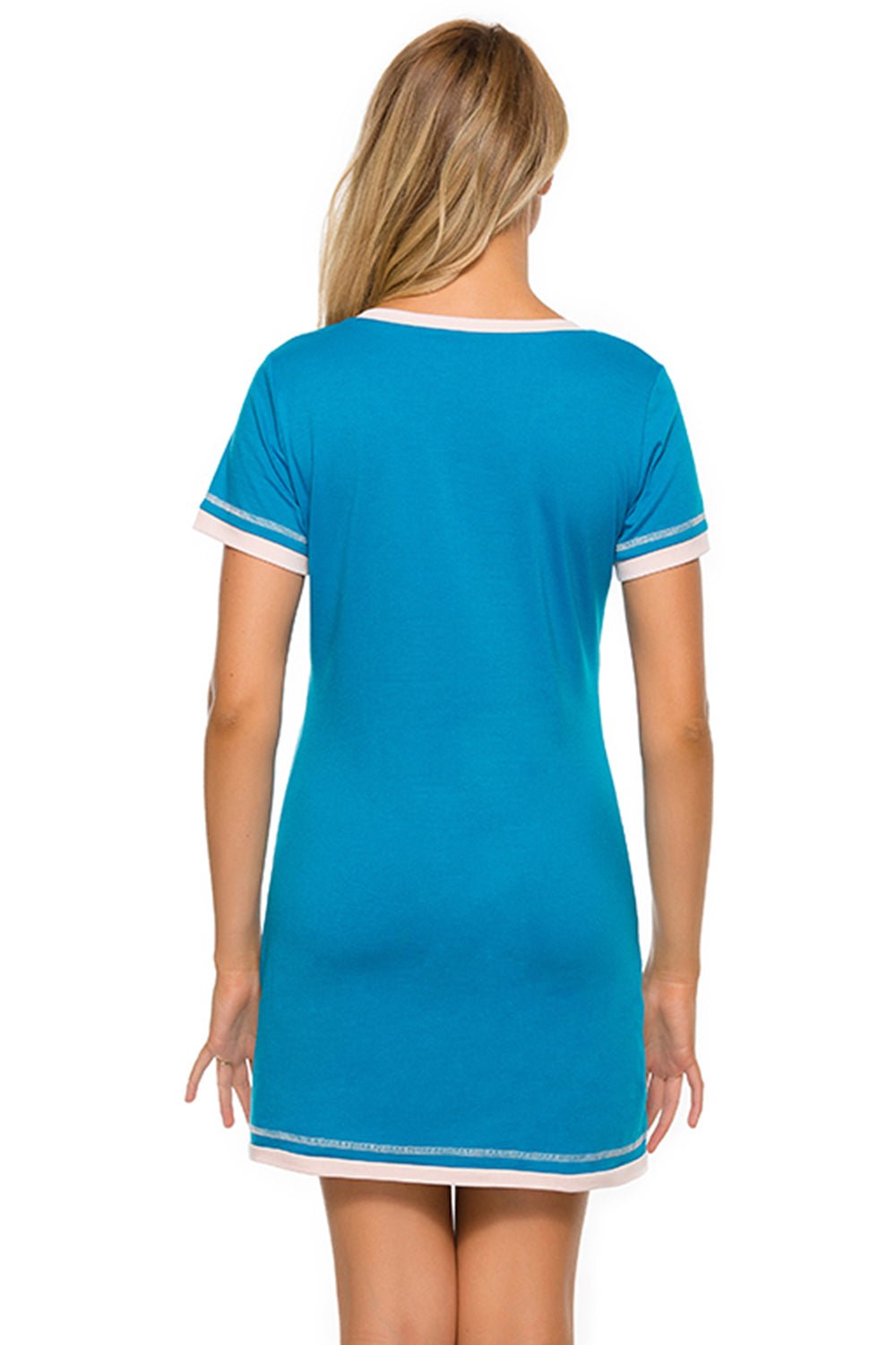 Contrast Trim Short Sleeve Lounge Dress - Admiresty