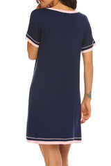 Contrast Trim Short Sleeve Lounge Dress - Admiresty