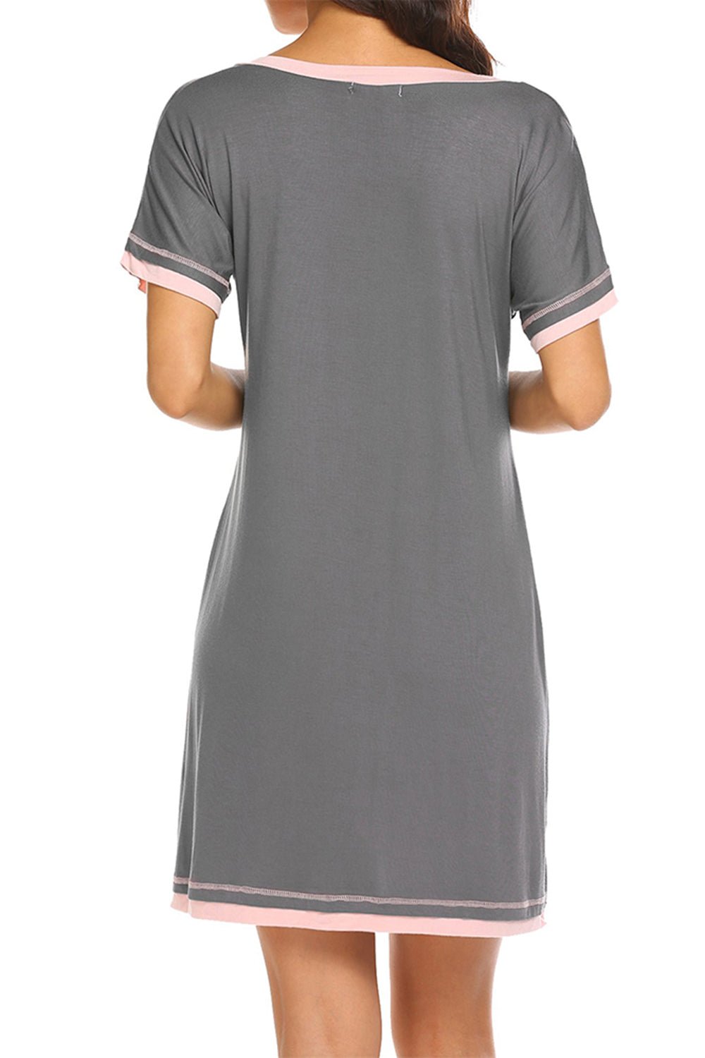 Contrast Trim Short Sleeve Lounge Dress - Admiresty