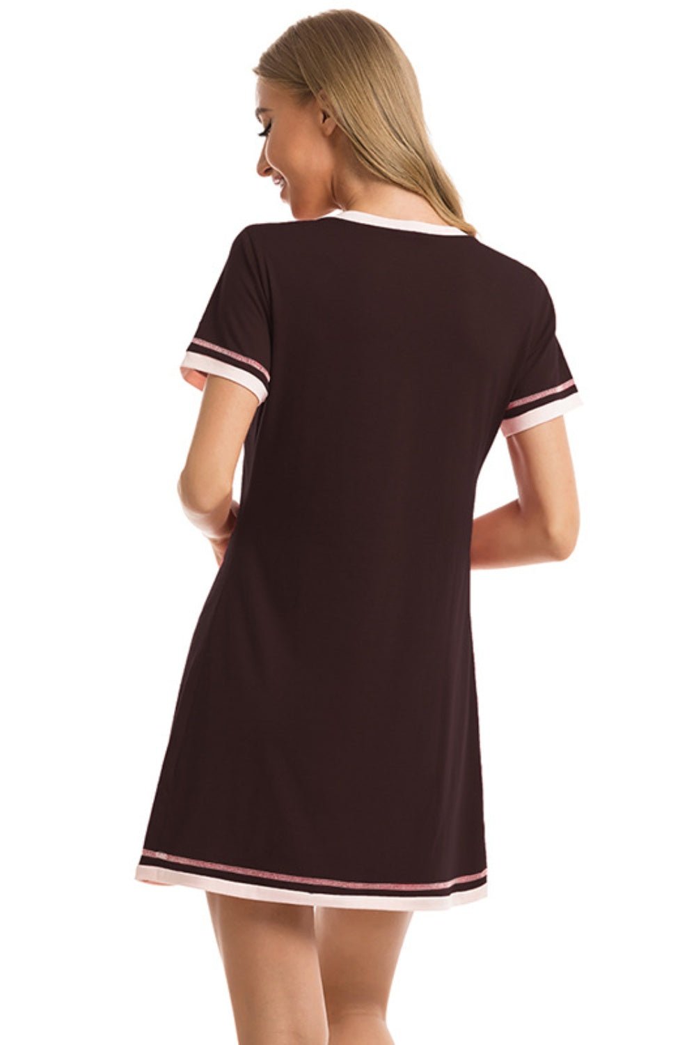 Contrast Trim Short Sleeve Lounge Dress - Admiresty