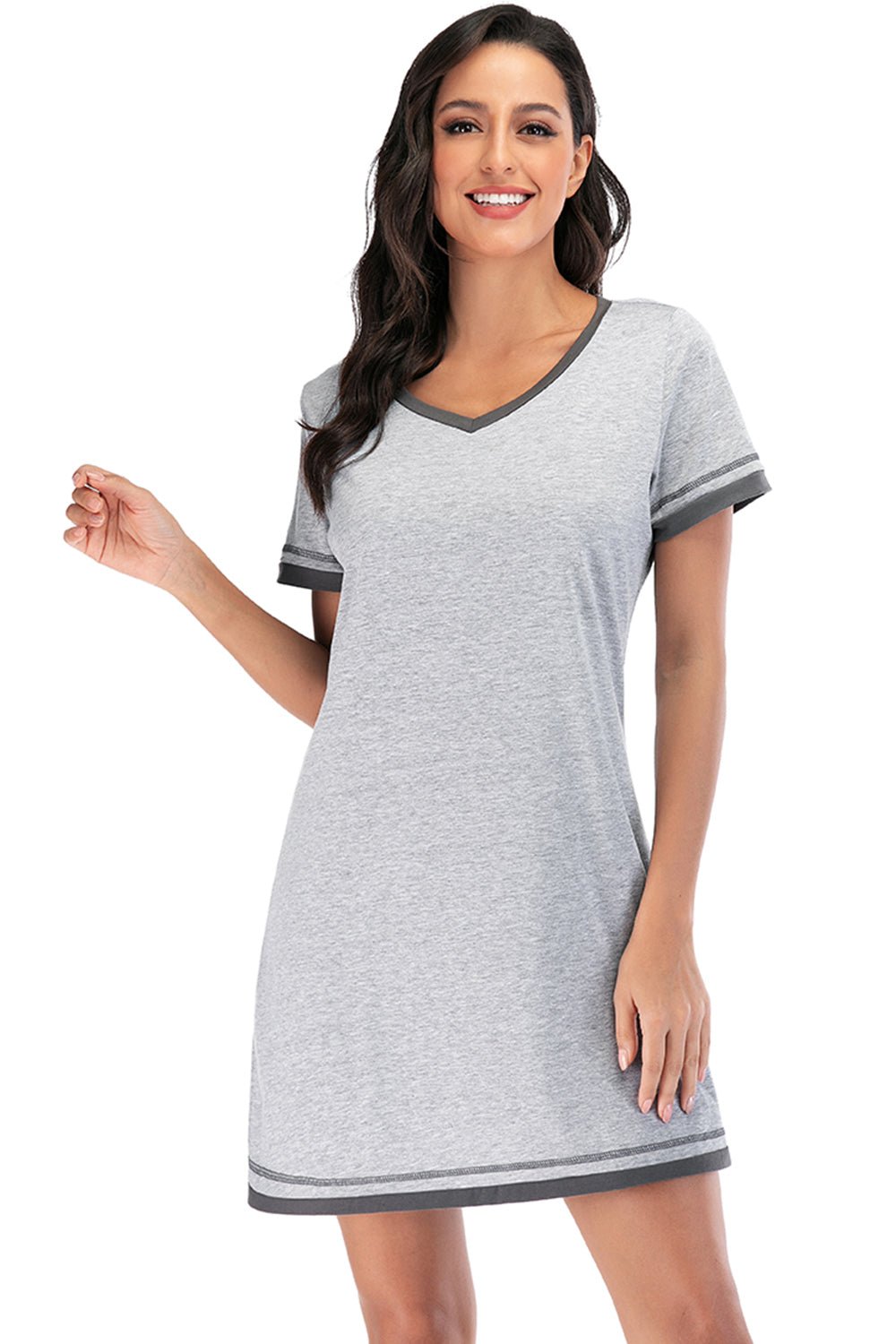 Contrast Trim Short Sleeve Lounge Dress - Admiresty