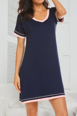 Contrast Trim Short Sleeve Lounge Dress - Admiresty