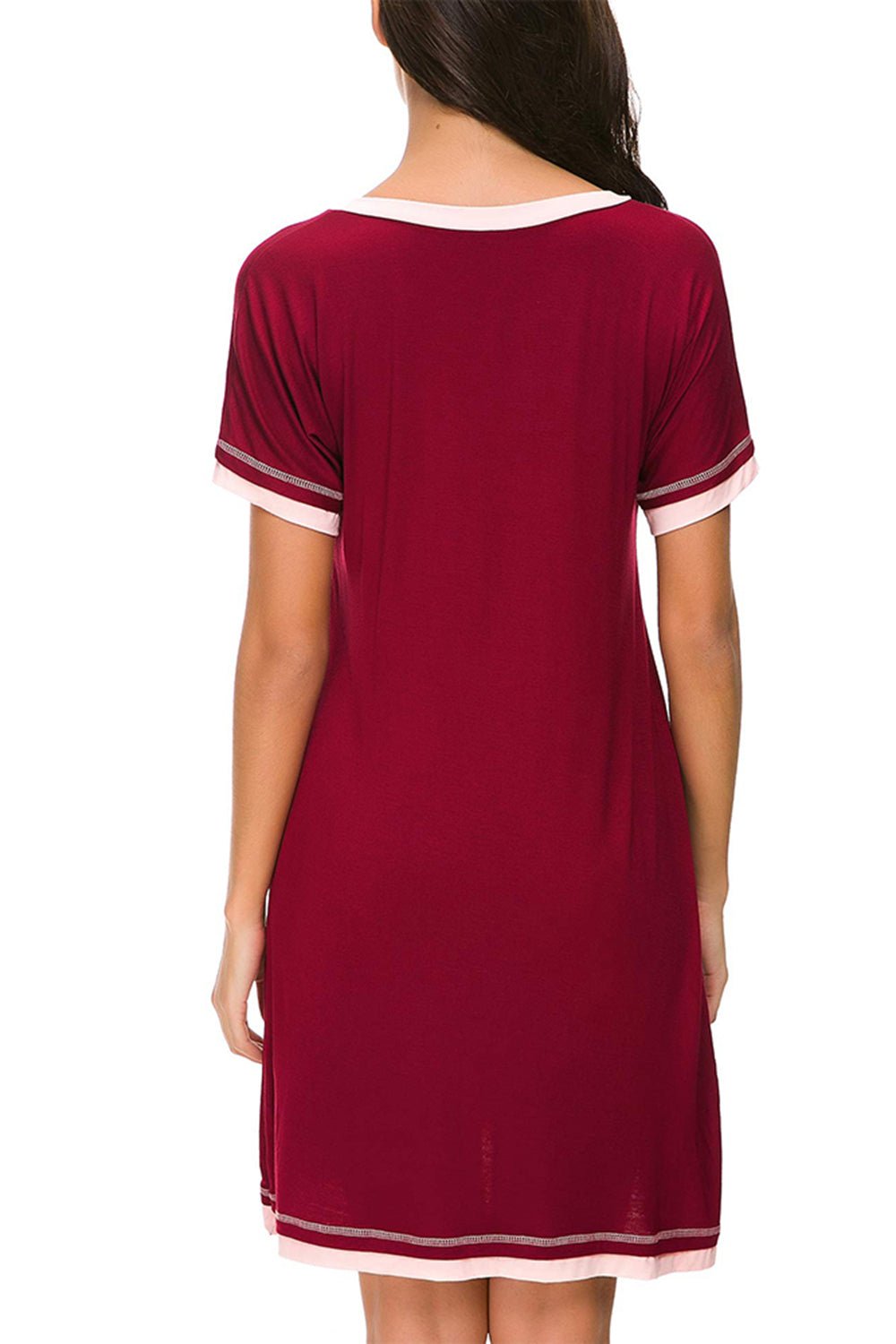 Contrast Trim Short Sleeve Lounge Dress - Admiresty