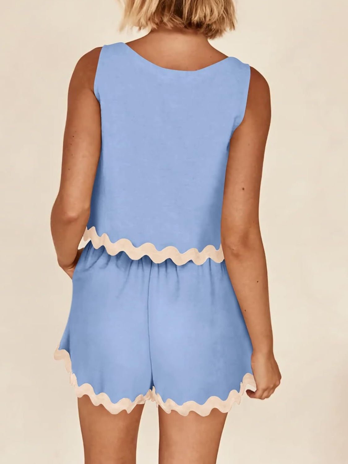 Contrast Trim Sleeveless Top and Shorts Set - Admiresty