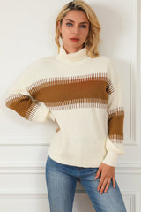 Contrast Turtleneck Long Sleeve Sweater - Admiresty