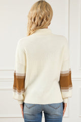 Contrast Turtleneck Long Sleeve Sweater - Admiresty