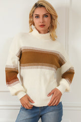 Contrast Turtleneck Long Sleeve Sweater - Admiresty