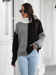 Contrast Turtleneck Long Sleeve Sweater - Admiresty