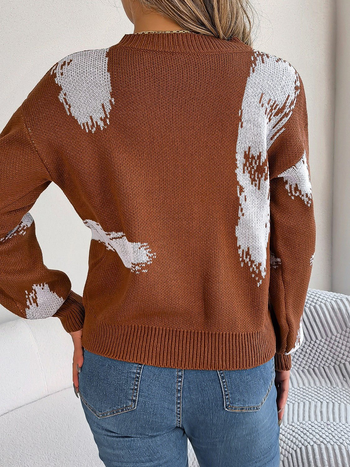 Contrast V - Neck Long Sleeve Sweater - Admiresty