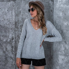 Crisscross Back V - Neck Slit Sweater - Admiresty