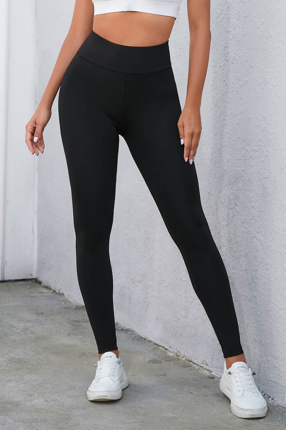 Crisscross Detail Wide Waistband Leggings - Admiresty