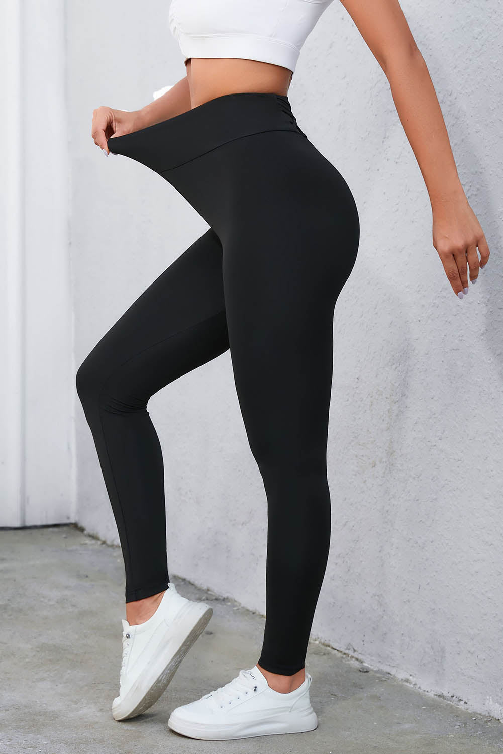 Crisscross Detail Wide Waistband Leggings - Admiresty