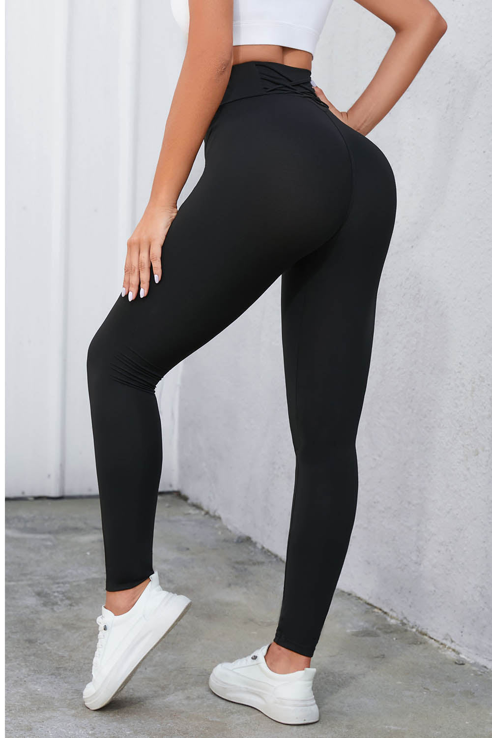 Crisscross Detail Wide Waistband Leggings - Admiresty