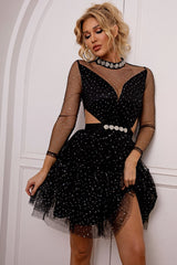 Cutout Mock Neck Mesh Dress - Admiresty