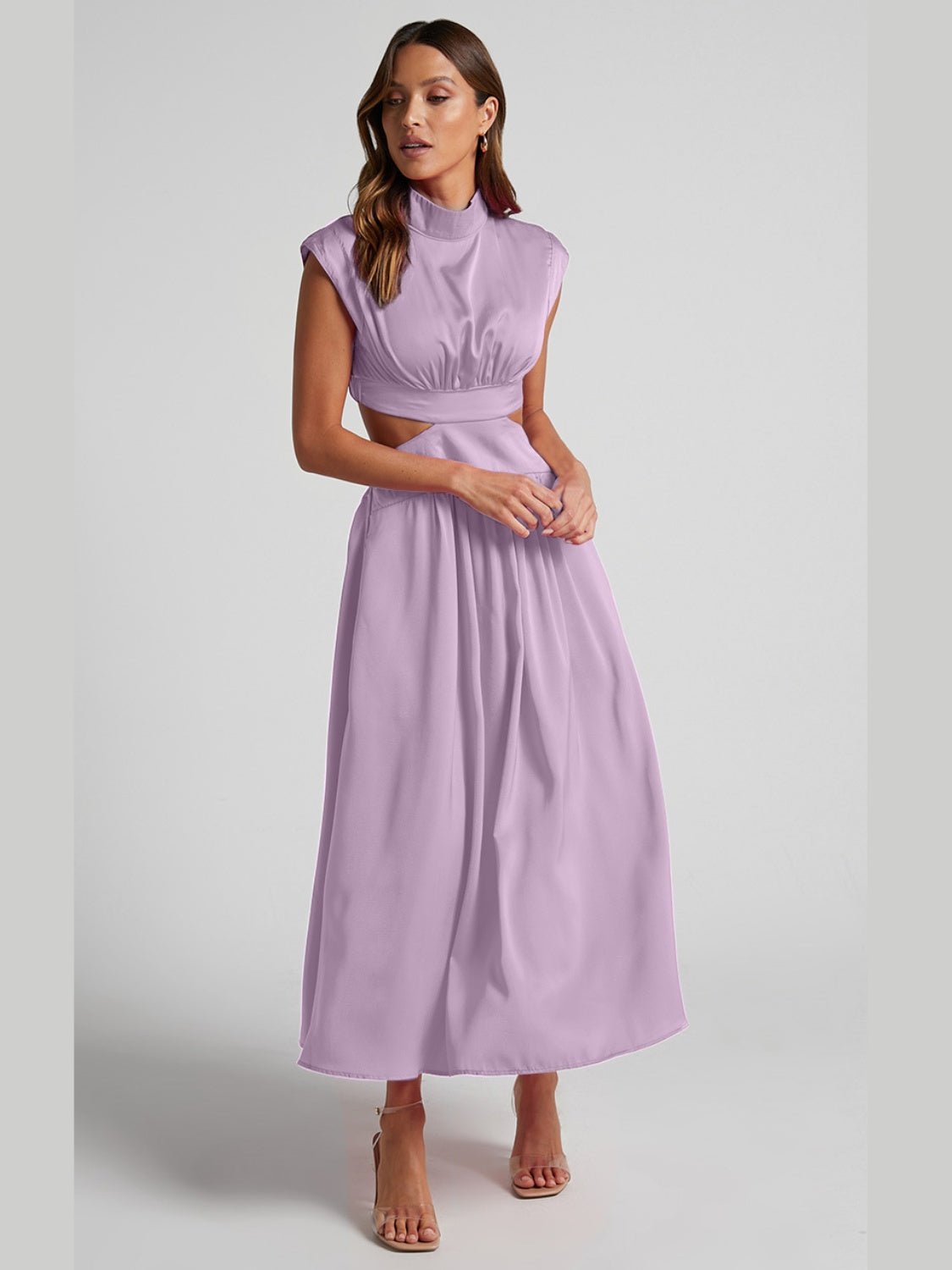 Cutout Mock Neck Sleeveless Ruched Dress - Admiresty