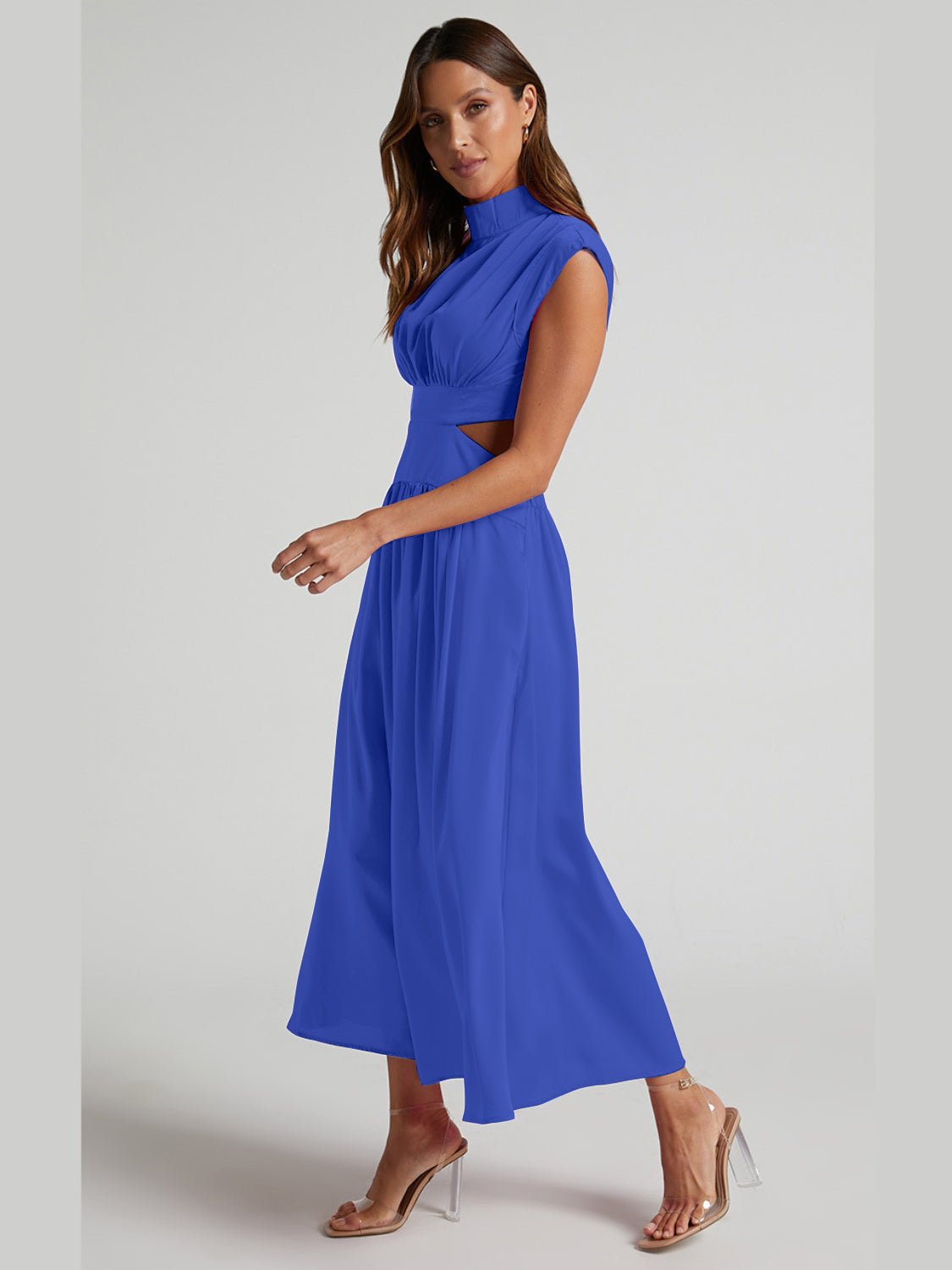 Cutout Mock Neck Sleeveless Ruched Dress - Admiresty