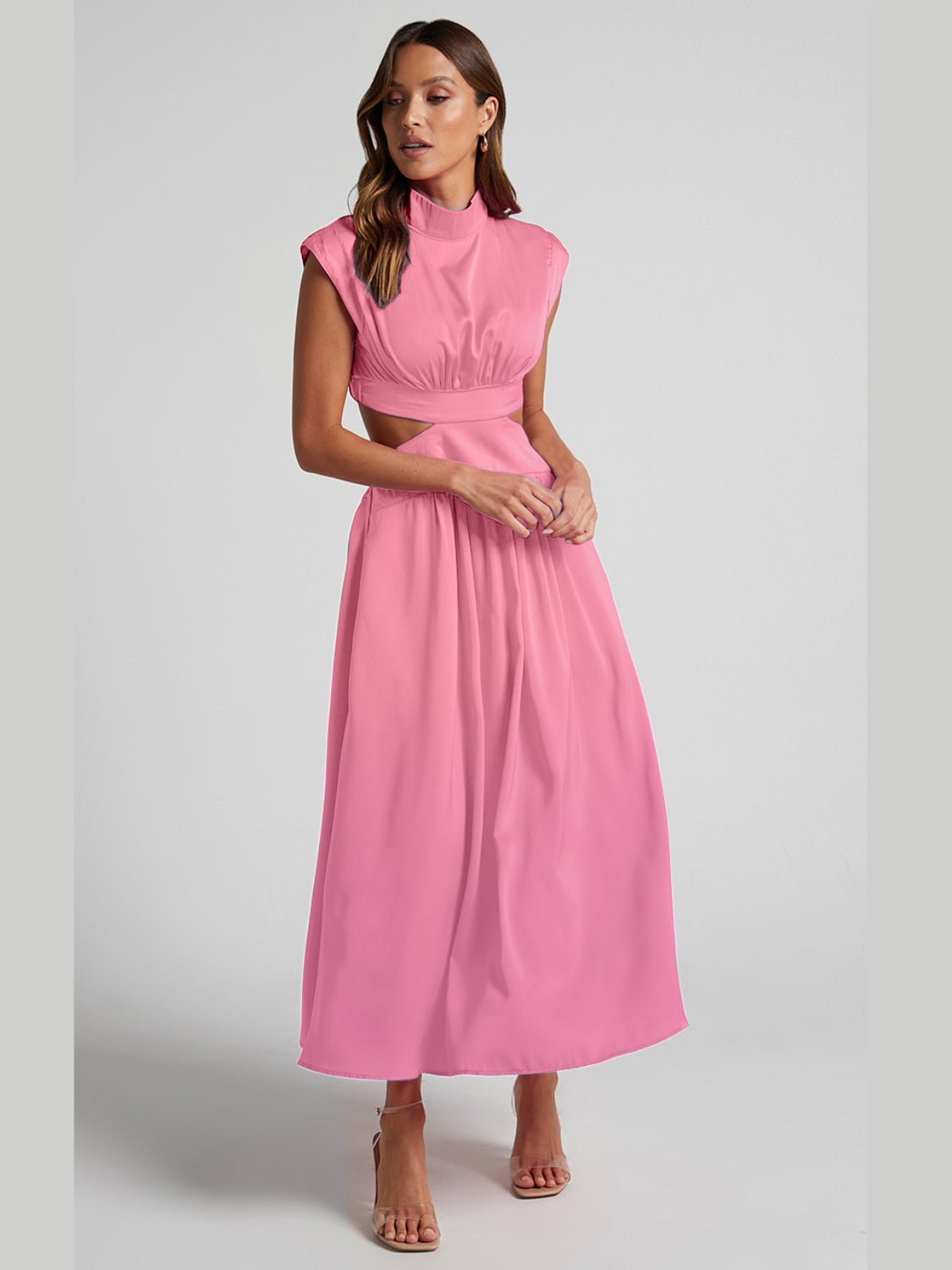 Cutout Mock Neck Sleeveless Ruched Dress - Admiresty