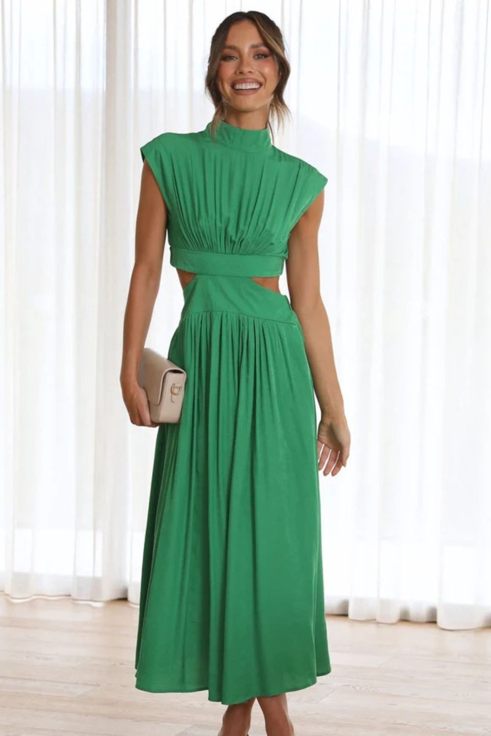 Cutout Mock Neck Sleeveless Ruched Dress - Admiresty