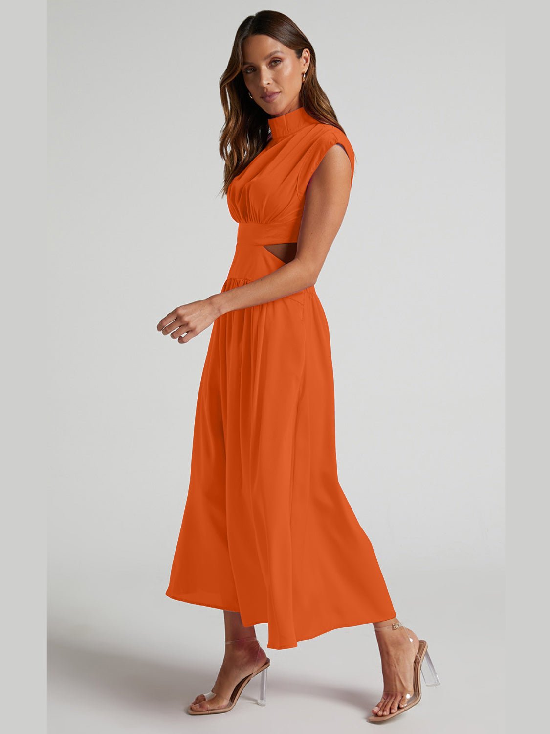 Cutout Mock Neck Sleeveless Ruched Dress - Admiresty