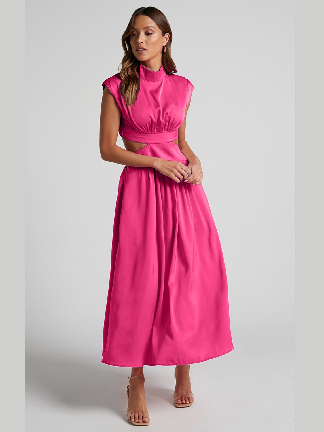 Cutout Mock Neck Sleeveless Ruched Dress - Admiresty