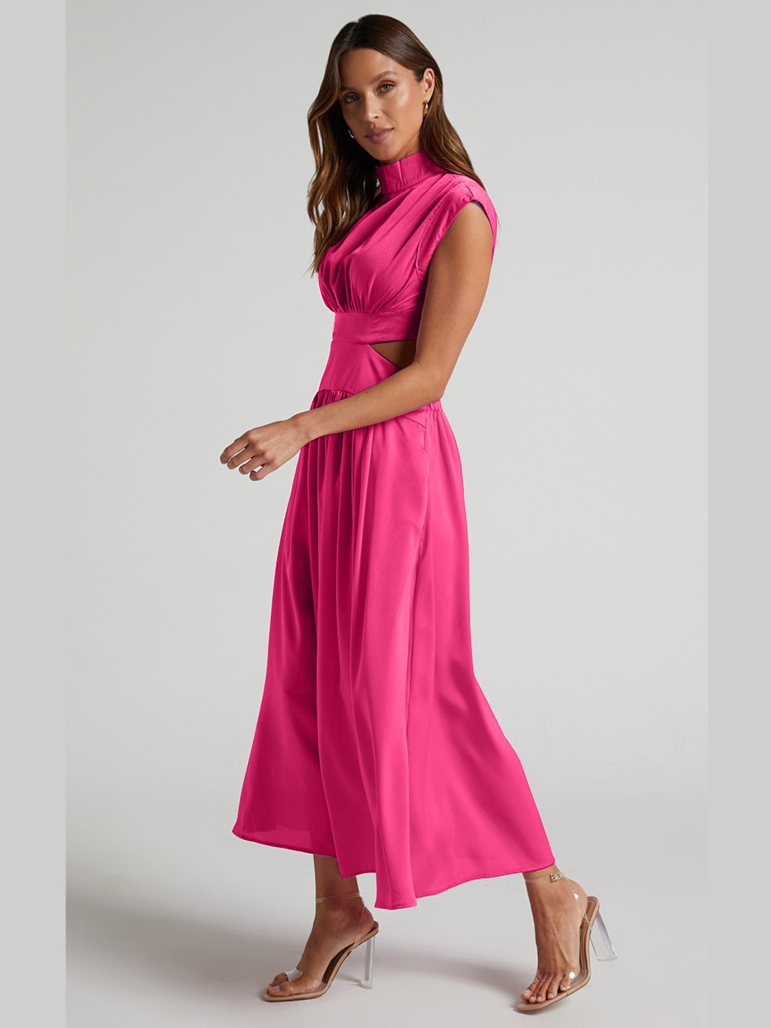 Cutout Mock Neck Sleeveless Ruched Dress - Admiresty