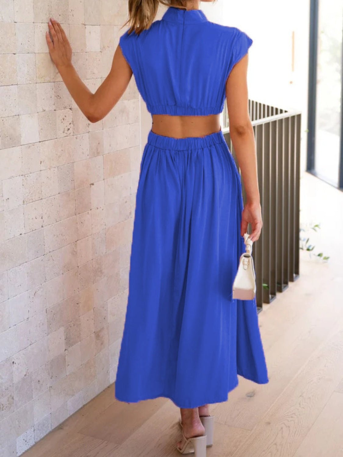 Cutout Mock Neck Sleeveless Ruched Dress - Admiresty