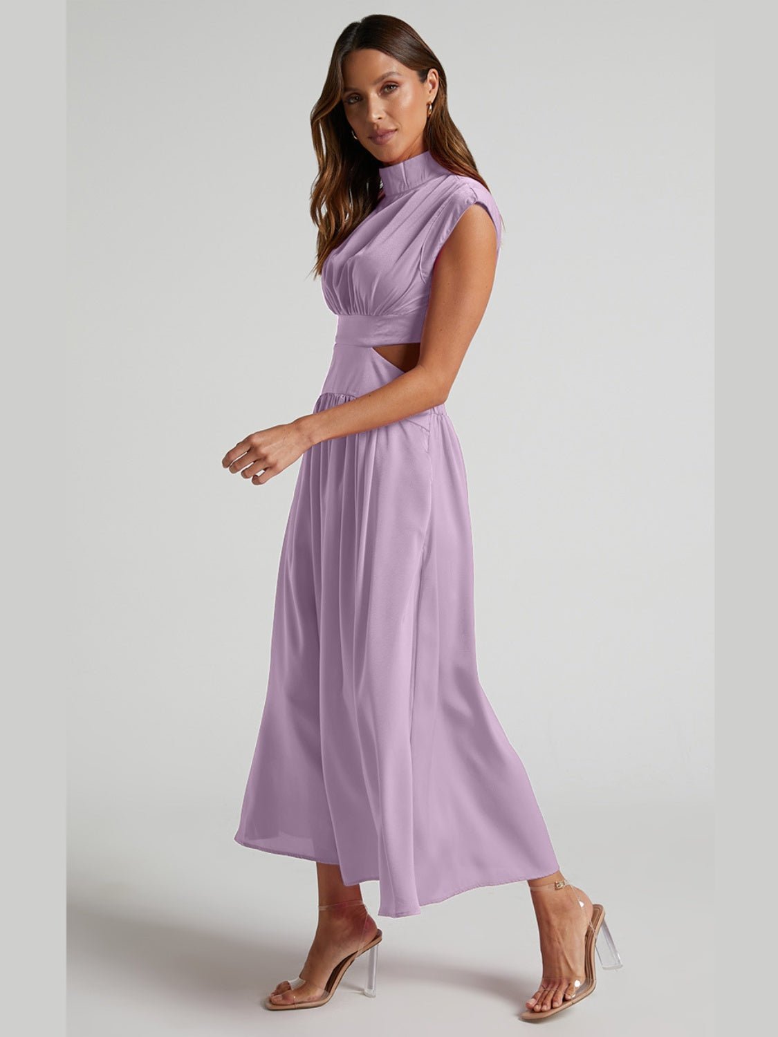 Cutout Mock Neck Sleeveless Ruched Dress - Admiresty