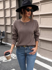 Cutout Round Neck Long Sleeve Sweater - Admiresty