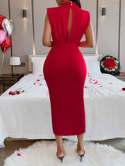 Cutout Slit Mock Neck Sleeveless Dress - Admiresty