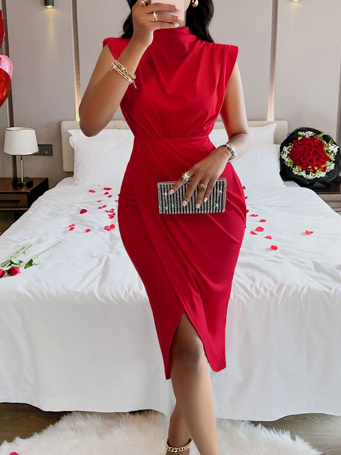 Cutout Slit Mock Neck Sleeveless Dress - Admiresty