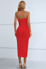 Cutout Strapless Drawstring Detail Split Bandage Dress - Admiresty