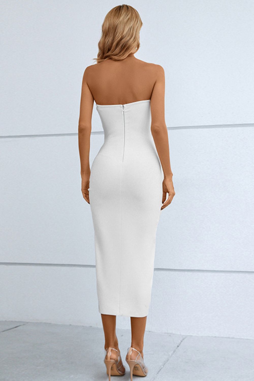 Cutout Strapless Drawstring Detail Split Bandage Dress - Admiresty