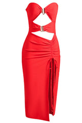 Cutout Strapless Drawstring Detail Split Bandage Dress - Admiresty