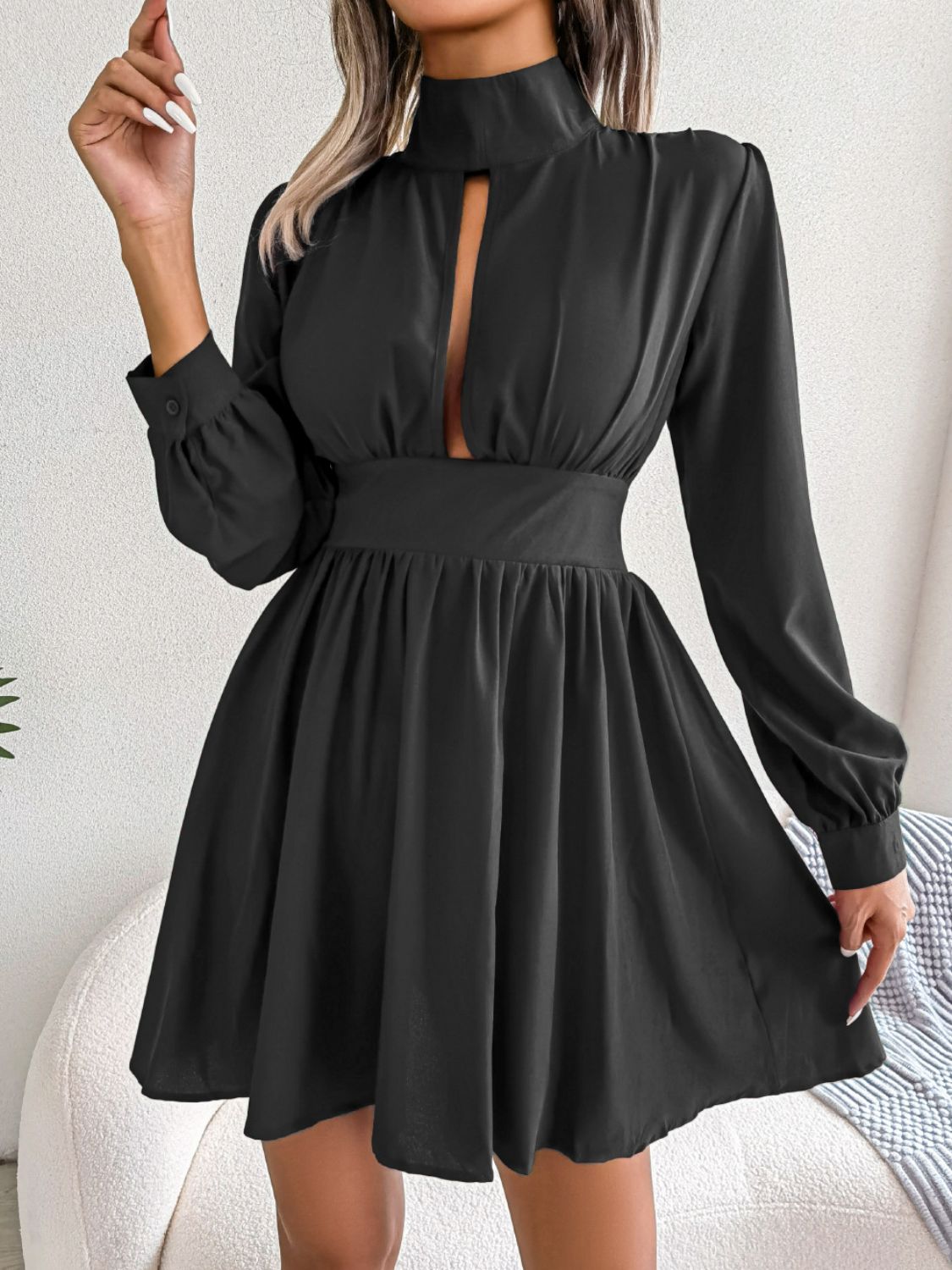 Cutout Turtleneck A - Line Mini Dress - Admiresty