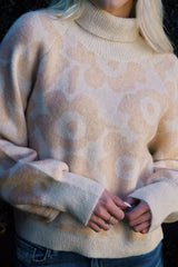 Flower Pattern Turtleneck Long Sleeve Sweater