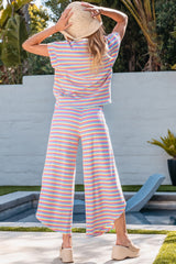 Striped Round Neck Top and Drawstring Pants Set