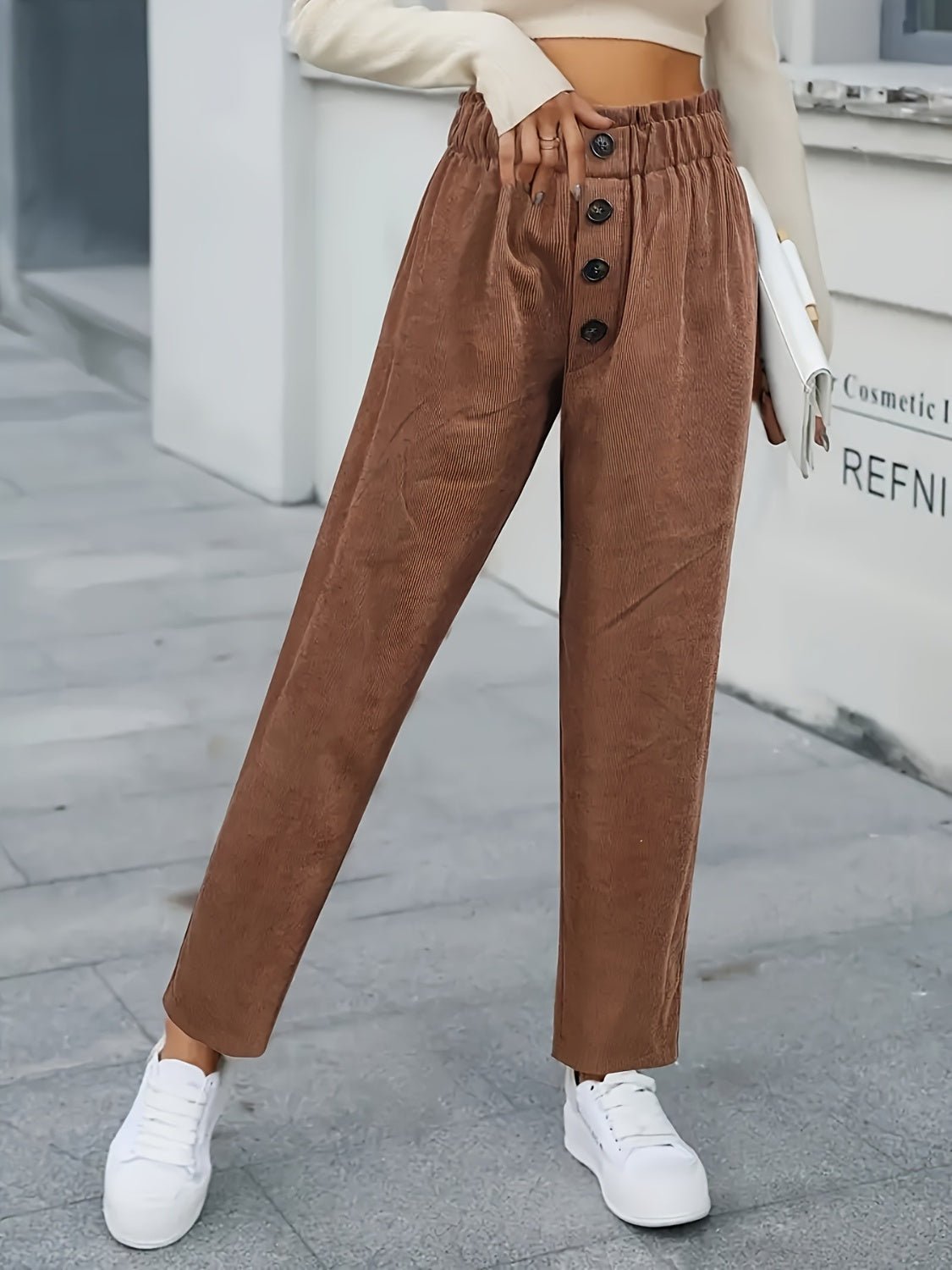 Decorative Button High Waist Pants - Admiresty