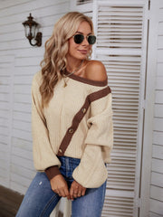 Decorative Button Round Neck Sweater - Admiresty