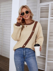 Decorative Button Round Neck Sweater - Admiresty