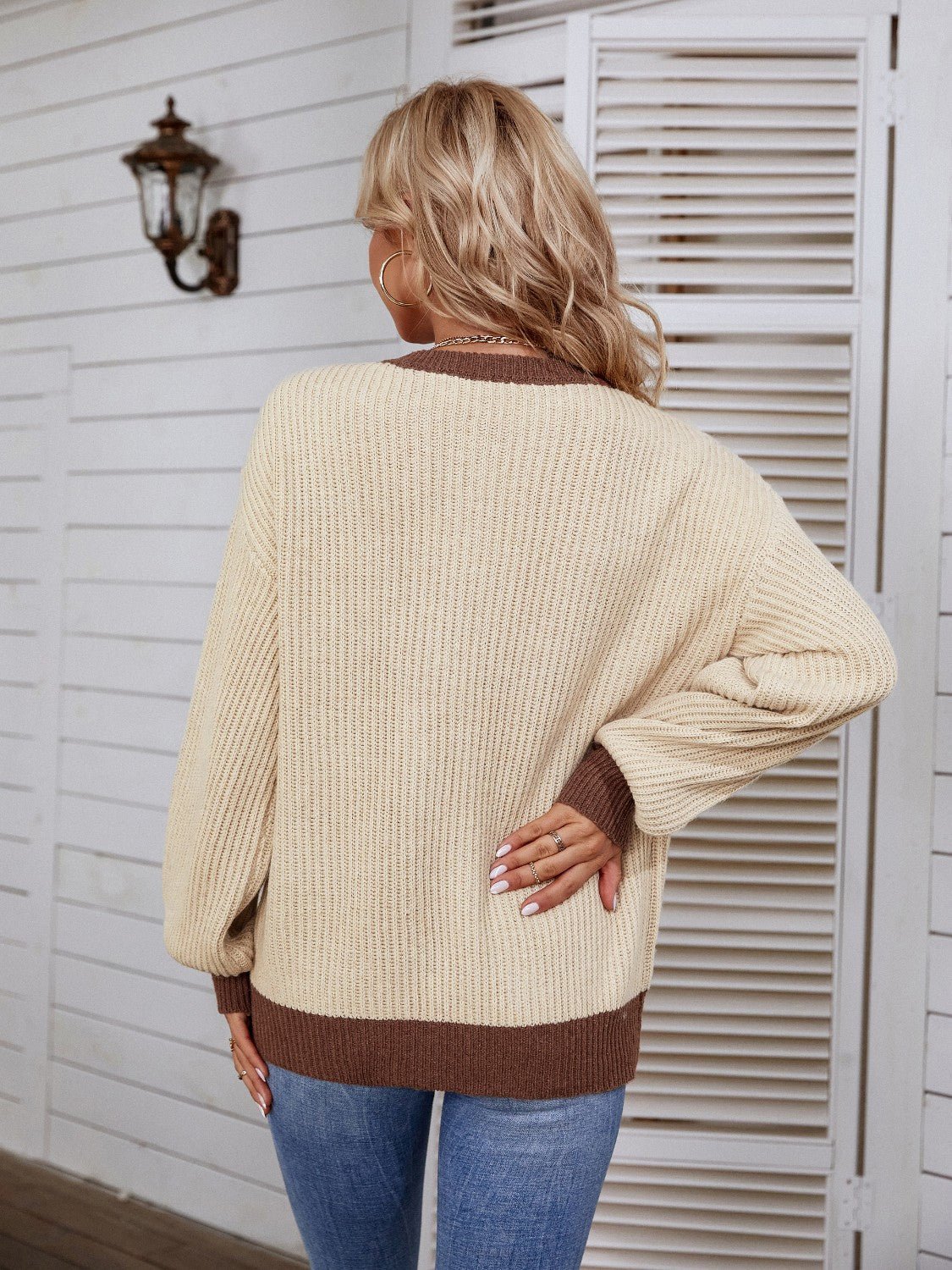 Decorative Button Round Neck Sweater - Admiresty