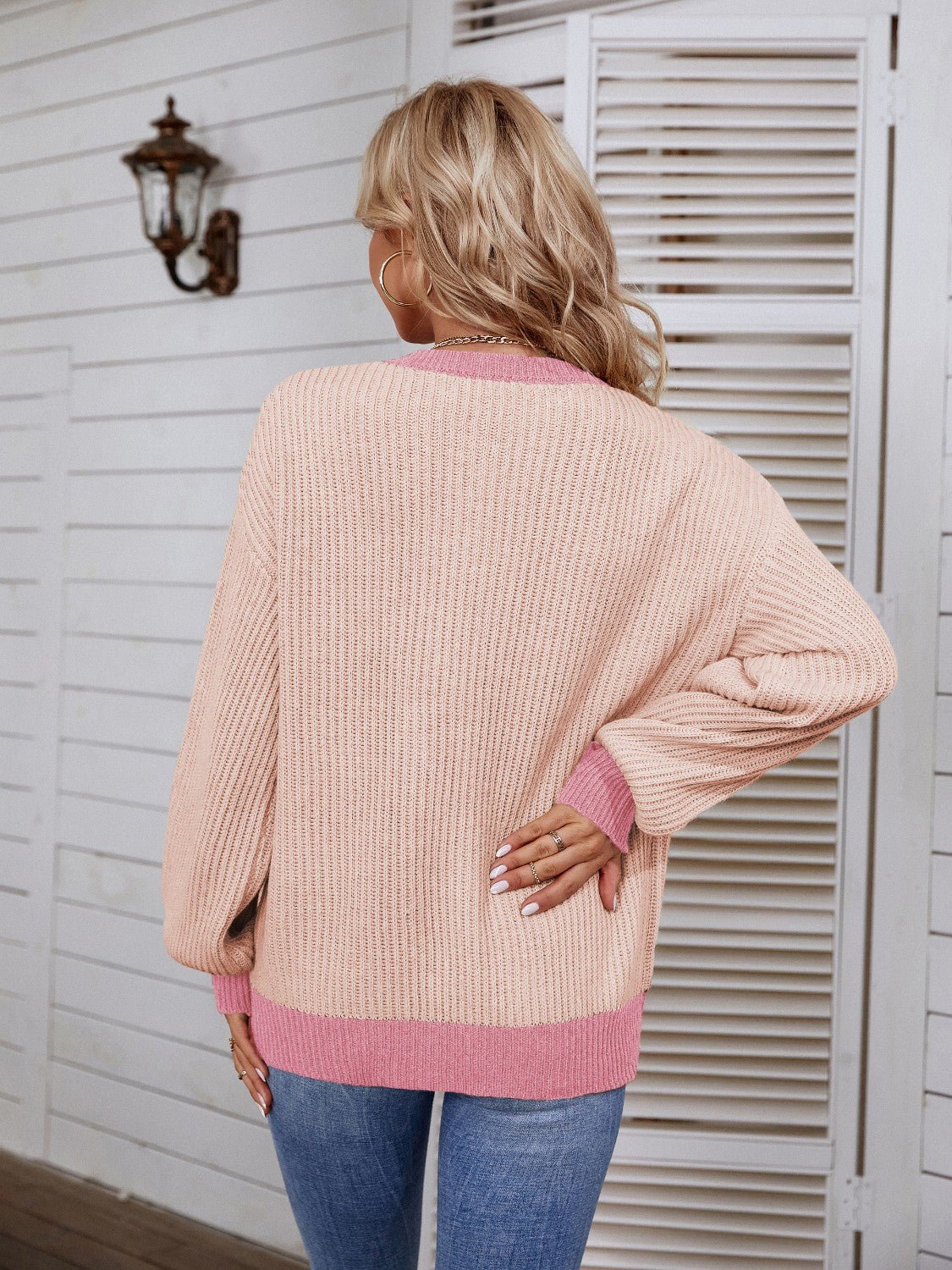 Decorative Button Round Neck Sweater - Admiresty