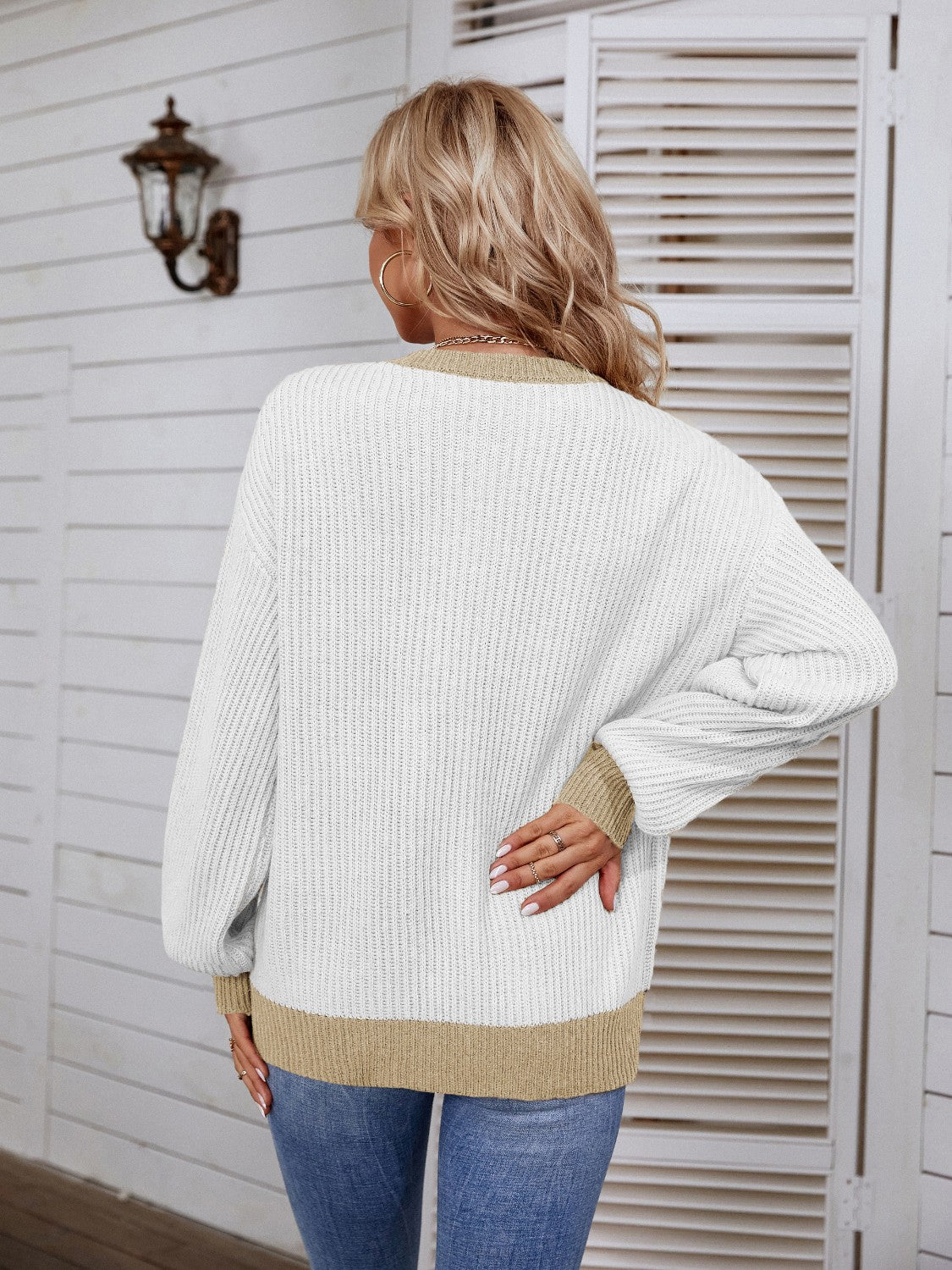 Decorative Button Round Neck Sweater - Admiresty