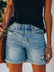 Distressed Denim Shorts with Pockets - Admiresty