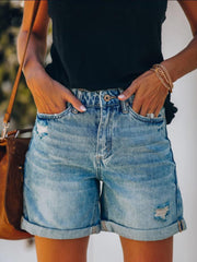 Distressed Denim Shorts with Pockets - Admiresty