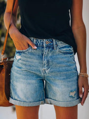 Distressed Denim Shorts with Pockets - Admiresty