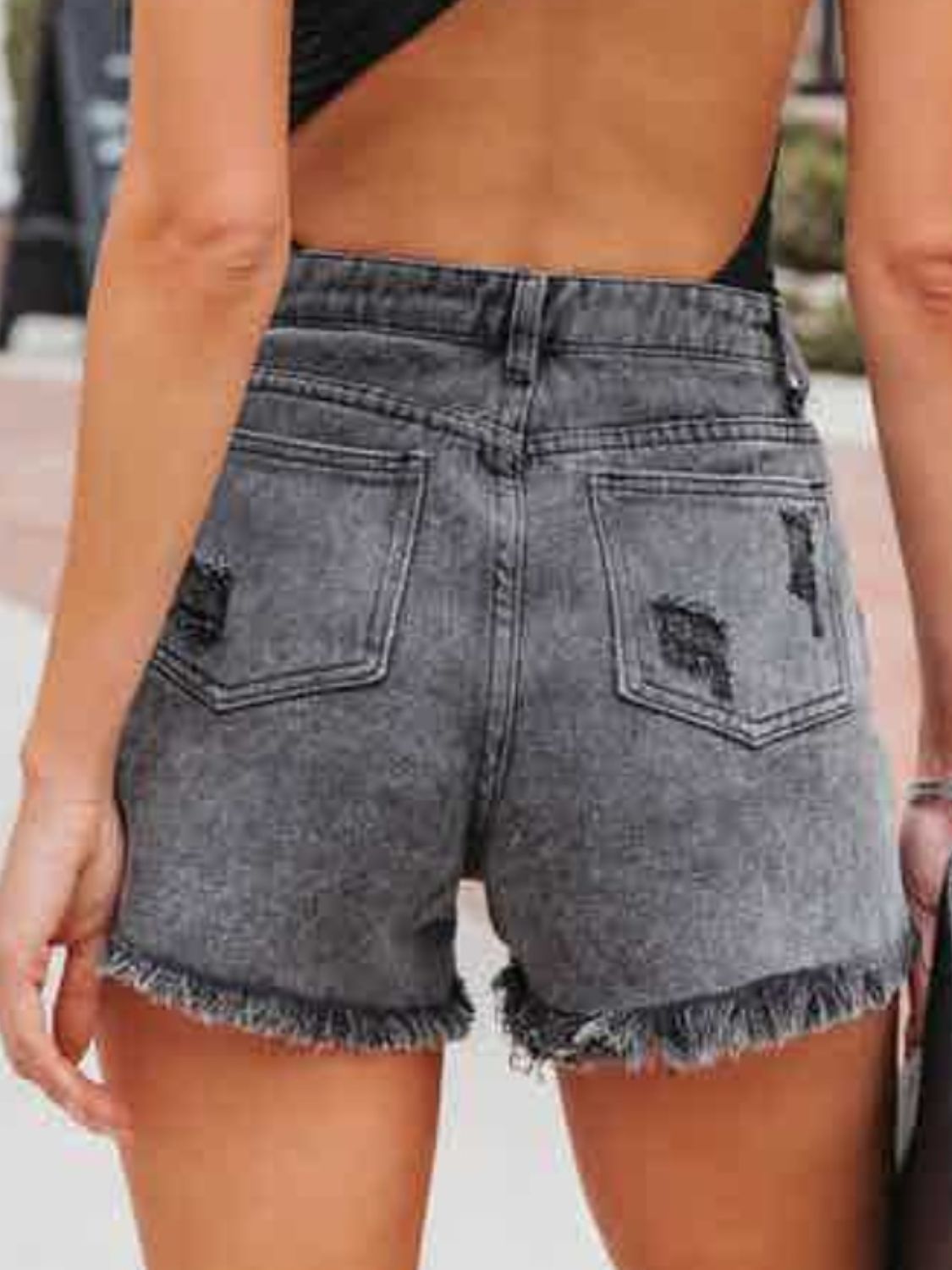 Distressed Fringe Denim Shorts with Pockets - Admiresty